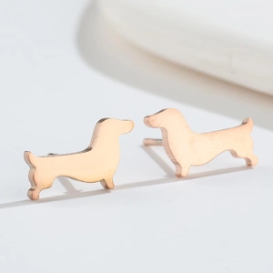 Minimalist dachshund dog stud earrings in rose gold finish stainless steel jewelry