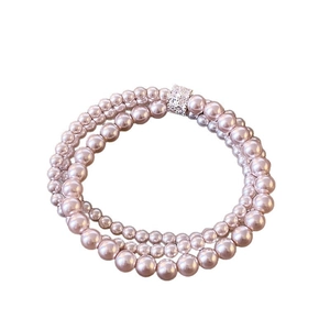 Three-row lavender pearl beaded bracelet with sparkling zircon clasp for elegant women