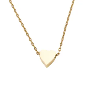 Polished gold heart pendant necklace with a sleek stainless steel cable chain