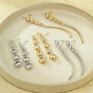 Elegant Long Tassel And Graduated Drop Earrings For Women Stainless Steel Zircon Crystal Jewelry Versatile Luxury Style