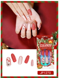 Christmas press on nails set with red heart, snowman patterns and striped festive designs