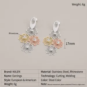 Détails des boucles d'oreilles fleurs multicouches avec strass et dimensions de 17mm