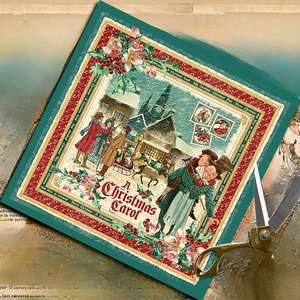 Vintage Christmas Carol scrapbook paper set with snowy winter patterns and illustrations