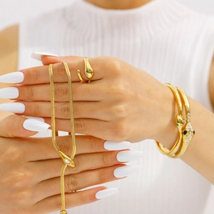 Exquisite gold snake jewelry set with necklace, ring and bracelet featuring color zircon