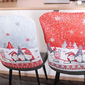 Housses de chaise de Noël avec motifs de gnomes et rennes sur tissu en lin rustique