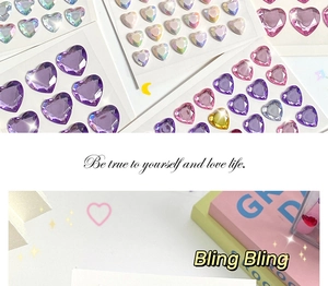 Detail of 3D crystal heart gemstone stickers for kids in assorted vibrant colors