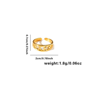 Detail showing 0.7cm width and 2cm diameter dimensions of hollow heart ring