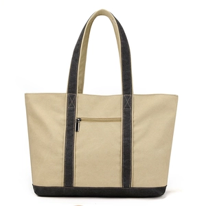 Minimalistische Canvas-Einkaufstasche in Khaki und Dunkelgrau mit Reißverschlusstasche vorne