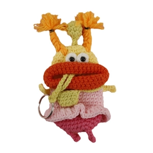 Handmade crochet sausage mouth key case protector with colorful knitted cartoon design