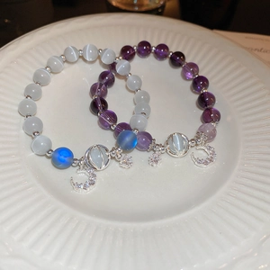 Vintage moon and star charm bracelets with cat eye beads and zircon accents