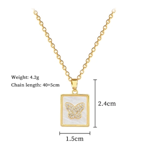 Detailed specs of butterfly shell pendant necklace with weight and chain dimensions