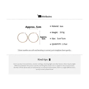 Detailed size chart for 5cm rose gold iron hoop earrings with silver needles