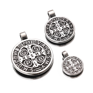 St Benedict Medal Religious Pendant Stainless Steel Vintage Exorcism Cross Circular Retro Jewelry For Men Women