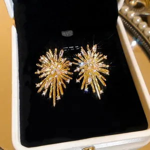 Firework Starburst Earrings Copper Zircon Inlaid With 925 Sterling Silver Earring Post Luxury Sparkly Fashion Jewelry Women