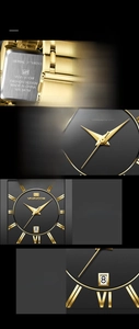 Macro detail of VAVAVOOM square business watch showing date window and 3ATM waterproof back