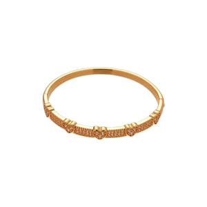 Elegant gold oval heart bracelet with sparkling pavé-set zircons on a white background