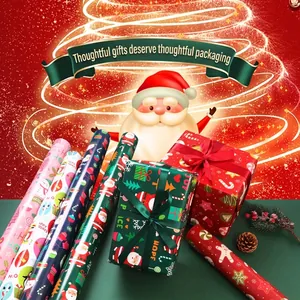 Christmas Gift Wrapping Paper Art Paper Colorful Santa Reindeer Snowman Pattern For Holiday Party Festive Decoration