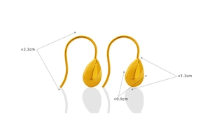 Detailed view of gold waterdrop earrings with exact height and width measurements