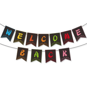 Double-row Welcome Back banner with colorful pencil and ruler for school party decor