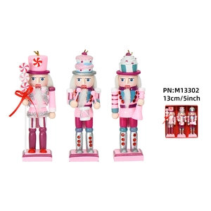 Pink candy Nutcracker wood ornaments set of 3 including cake designs and gift box