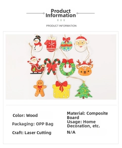 Detailed view of DIY laser-cut wooden Christmas ornaments with snowman and reindeer patterns