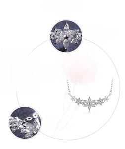 Detailed view of S925 sterling silver flower necklace with hand-set 5A cubic zirconia