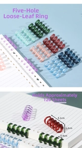 Dettaglio di anelli per rilegatura a 5 fori colorati con capacità di 120 fogli e misure