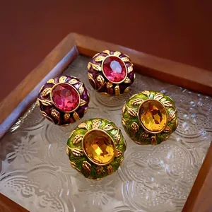 Vintage Palace Style Copper Stud Earrings With 925 Sterling Silver Earring Post Enamel Flower Rhinestone For Women