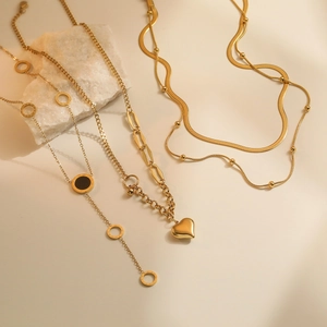 Titanium Steel Pendant Necklace Heart Shape Asymmetric Chain Minimalist Commuter Style Women Jewelry Gold Plated