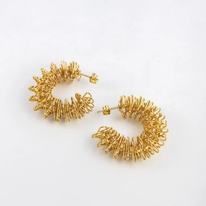 Polished 18K gold plated stainless steel spring twisted hoop earrings for women