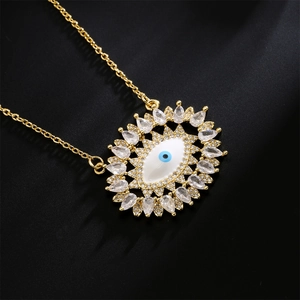 Elegant 18K gold plated necklace with evil eye pendant and sparkling clear zircons