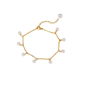 Fashionable 18K gold-plated anklet with elegant pearl tassels and adjustable lobster clasp