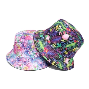Chapeau Bob Femme Imprimé Floral Flamant Tropical Réversible Protection Solaire Été Plage Polyester