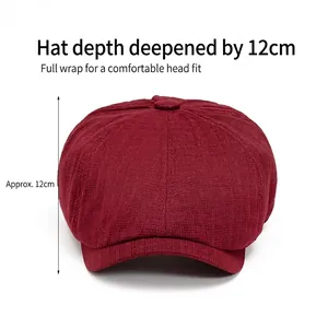 Unisex wine red newsboy cap with woven texture and 12cm deep crown for outdoor sun protection