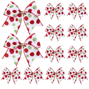 Lot de 12 nœuds de Noël à pois rouges et verts pour sapin et boîtes de cadeaux