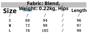 Size chart detail for French style bubble sleeve shirt and fishtail skirt