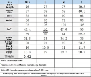 Tableau des tailles détaillé pour robe élégante à manches longues en XS à L avec mesures