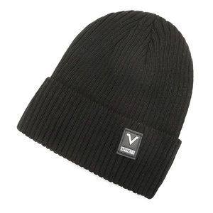 Men's winter black knit beanie with fleece lining and ribbed texture for warmth