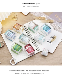 Detailed view of Morandi watercolor washi tape sets on a desk for DIY journaling