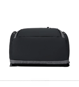 Detailed bottom view of the black business backpack with grey wear-resistant fabric edges