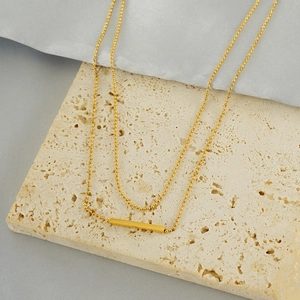 Classic double-layered 18K gold plated stainless steel T-bar necklace for women