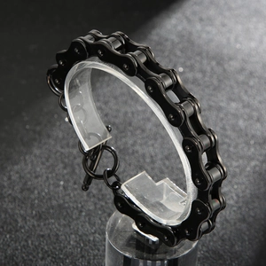 Industrial obsidian black stainless steel motorcycle chain bracelet for men with T-bar clasp