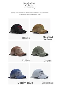 Detailed grid view of washed baseball caps with embroidered Keep it weird text in six colors