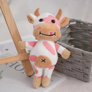 Portachiavi peluche mucca rosa e bianco per zaini e borse, accessorio carino