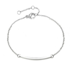 Elegant silver stainless steel chain bracelet with curved bar link and adjustable clasp