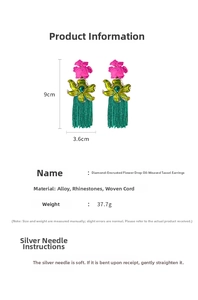 Détails des boucles d'oreilles fleurs à franges de 9cm avec dimensions précises