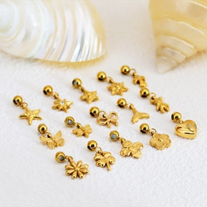 Set of 12 gold stainless steel charms including flowers, stars and hearts for DIY jewelry