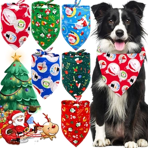Christmas Pet Bandana Scarf Cotton Dog Cat Holiday Neck Kerchief Santa Snowman Print Festive Decoration Accessory