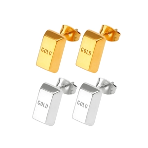 Titanium steel gold bar stud earrings with GOLD engraving in gold and silver finish