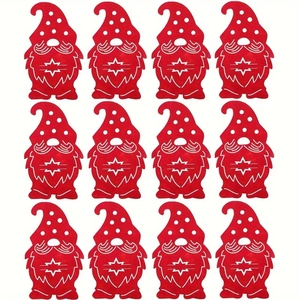 Set di 12 portaposate in feltro rosso con motivi di gnomi per decorazione tavola natalizia